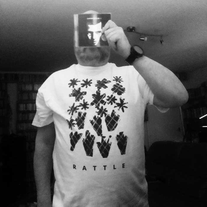 Screenprinted Rattle T-shirt. Designed by Martha Glazzard. Black on white