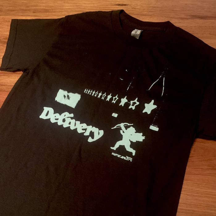 Delivery blue on black cherub tee