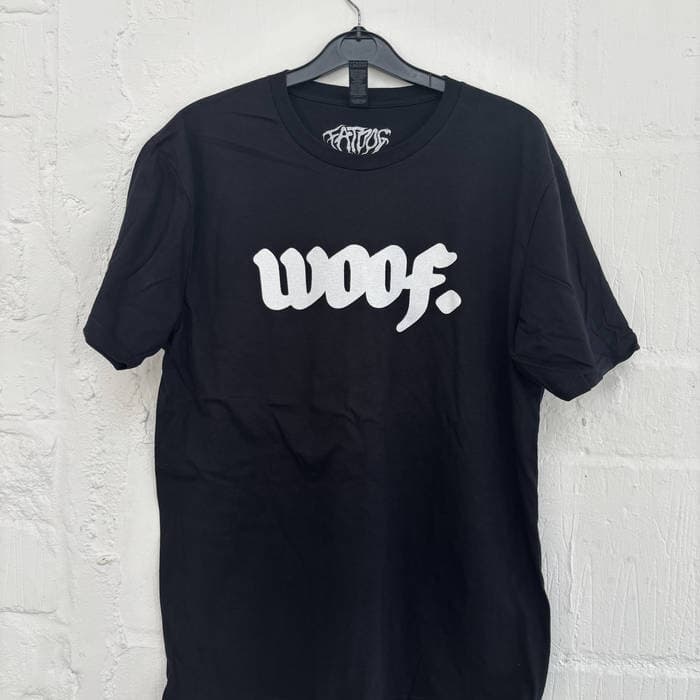 Woof T - white on black