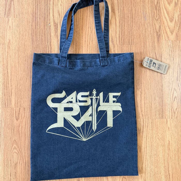 Black Denim Tote with double-sided gold print